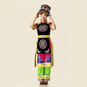 羌族舞蹈服服装 民族服手工工艺 接待迎宾表演舞台服套装女